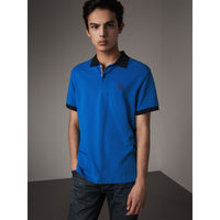 BRIGHT OPAL Polo bicolore en piqué de coton avec patte à motif check