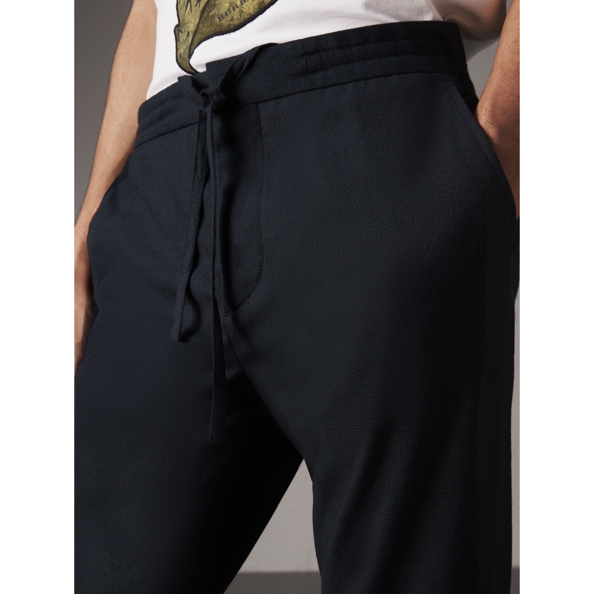 NAVY Pantalon avec cordon de serrage en coton et laine mélangés à petit motif pied-de-poule