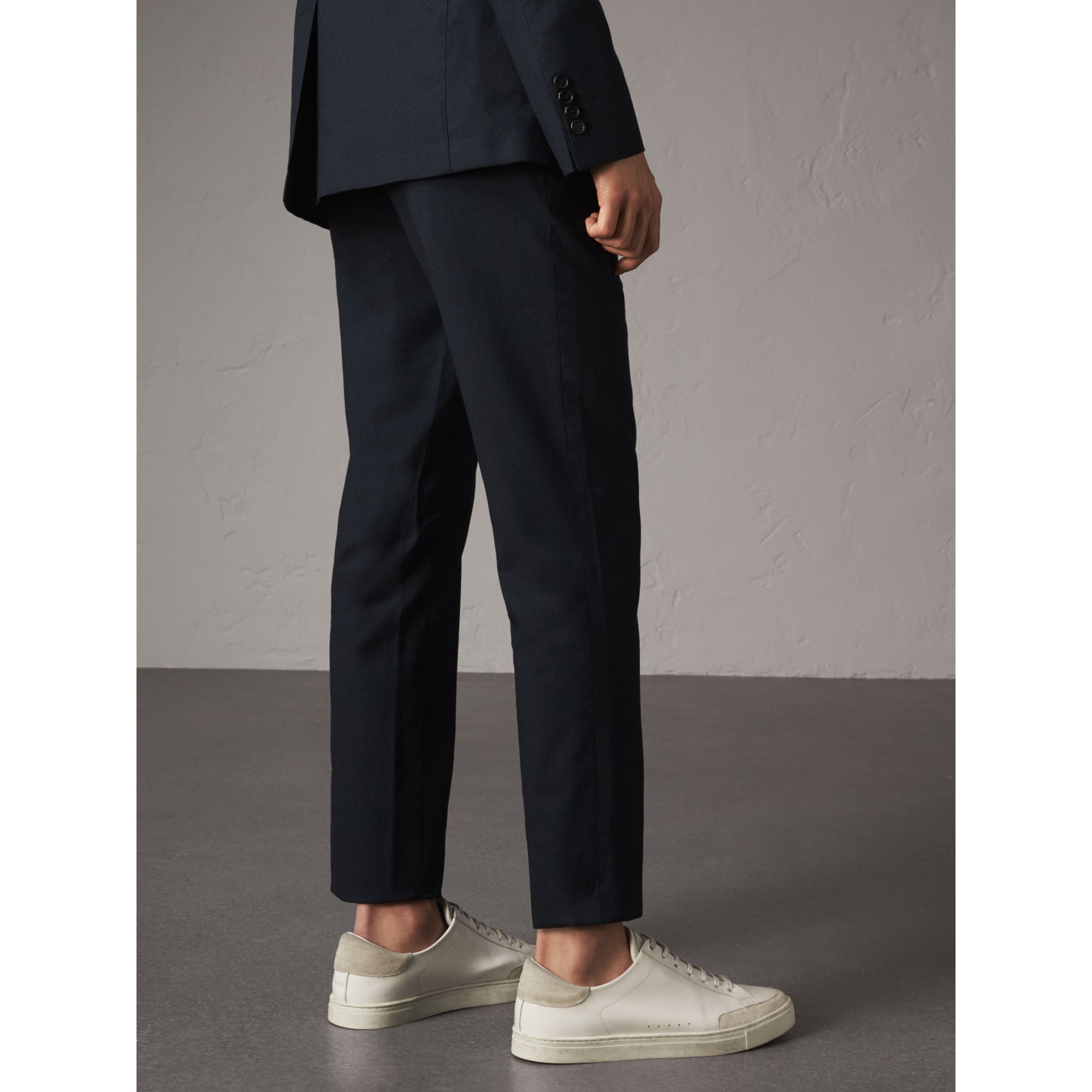 NAVY Pantalon avec cordon de serrage en coton et laine mélangés à petit motif pied-de-poule