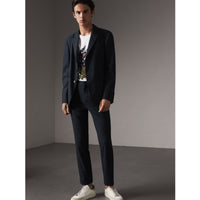 NAVY Pantalon avec cordon de serrage en coton et laine mélangés à petit motif pied-de-poule