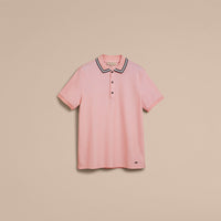 CHALK PINK Polo en piqué de coton avec col rayé