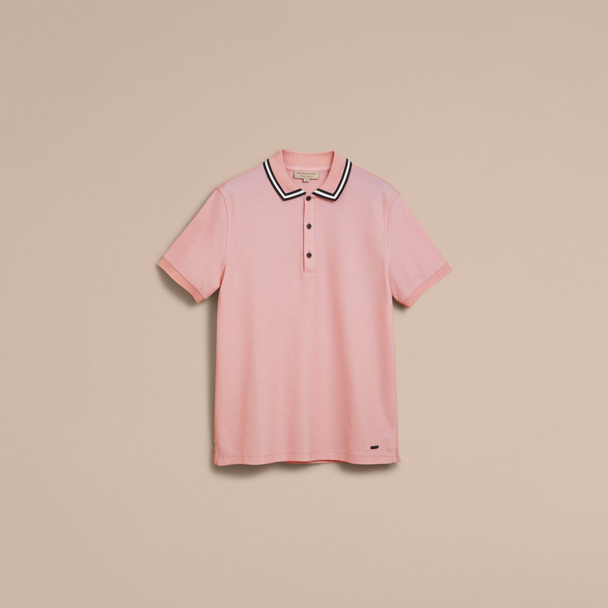 CHALK PINK Polo en piqué de coton avec col rayé