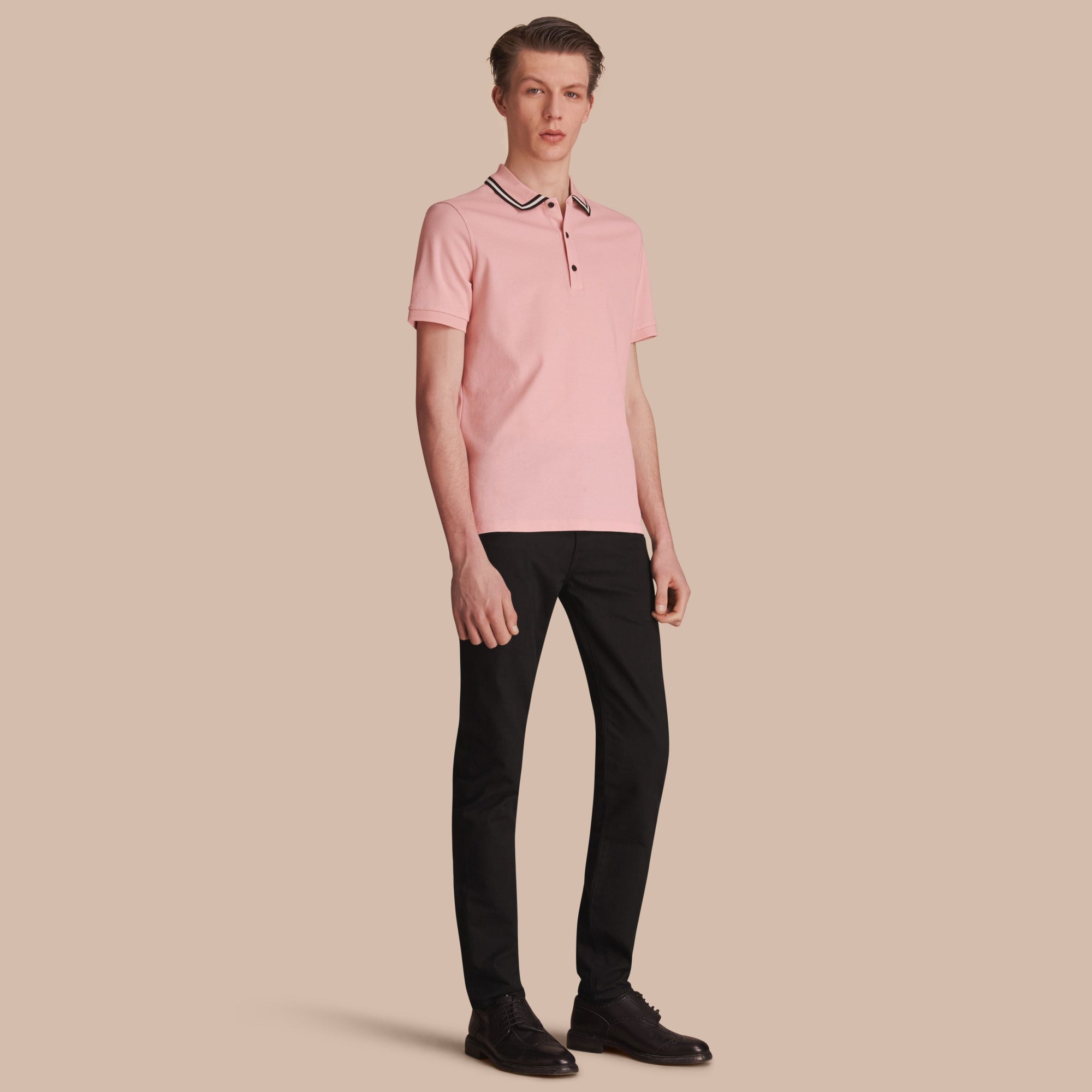 CHALK PINK Polo en piqué de coton avec col rayé