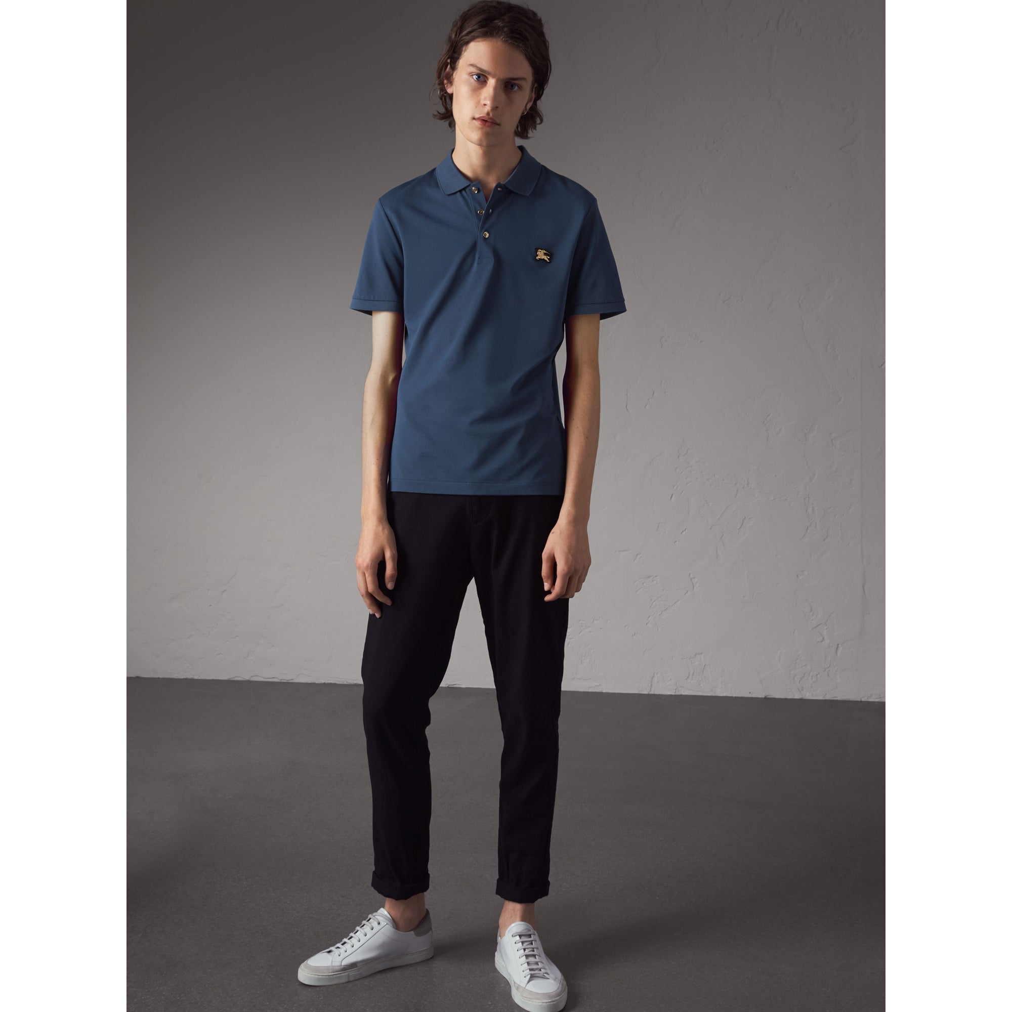 STEEL BLUE Polo en piqué de coton