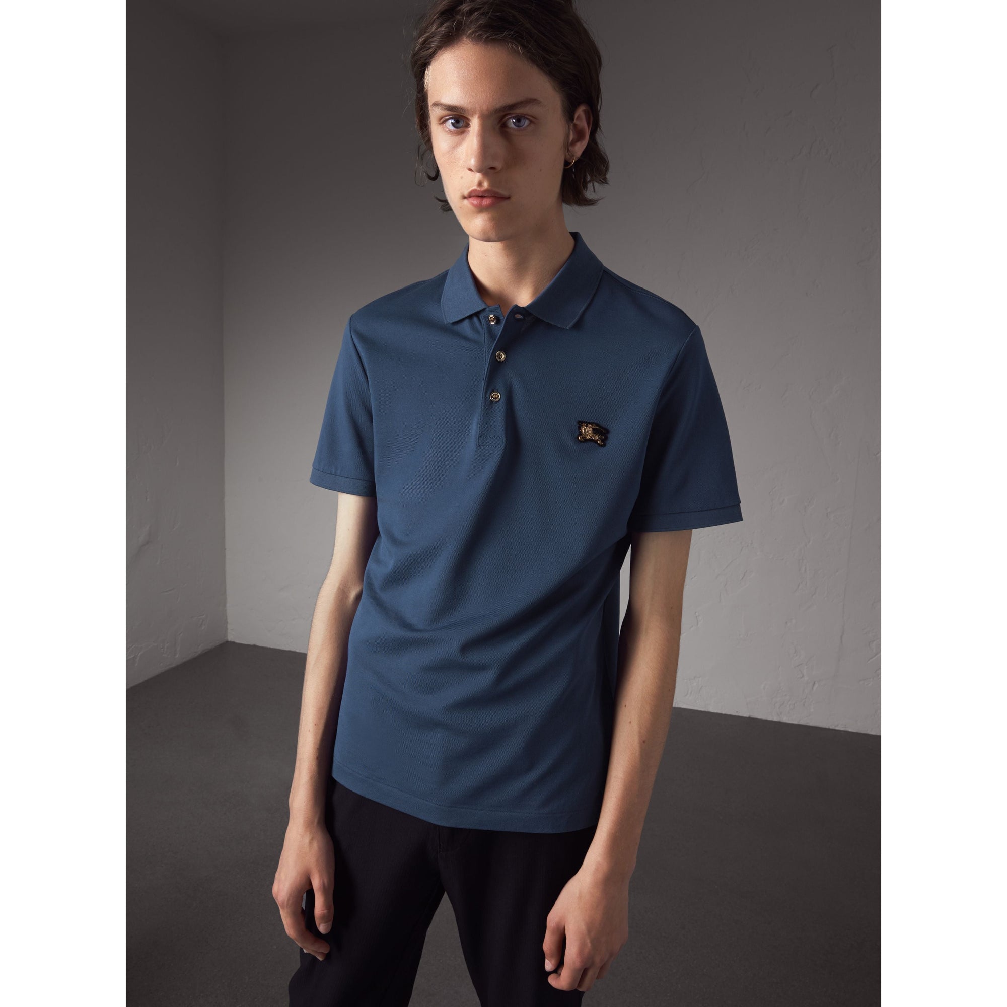STEEL BLUE Polo en piqué de coton