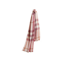 Écharpe légère en laine et cachemire à motif check - Rose craie