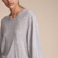 LIGHT GREY MELANGE Pull à col ras du cou en cachemire