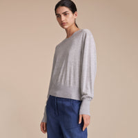 LIGHT GREY MELANGE Pull à col ras du cou en cachemire