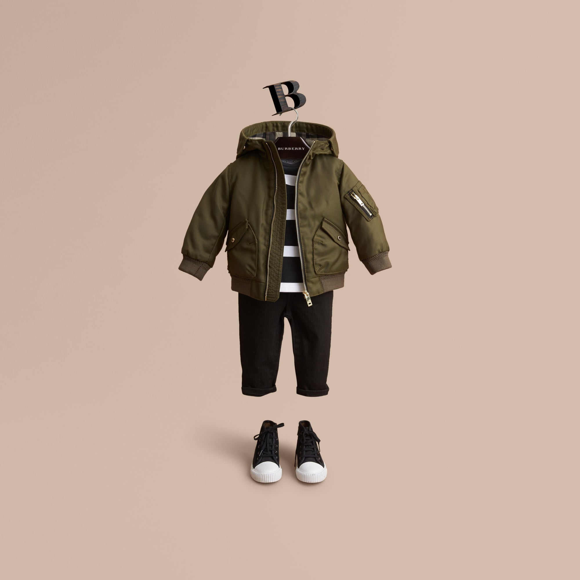 CAPER GREEN Bomber à capuche en sergé technique