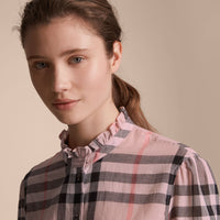 VINTAGE PINK Chemise en coton à motif check avec volants