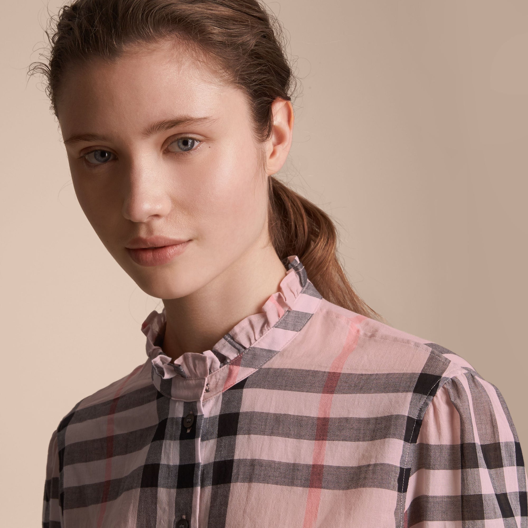 VINTAGE PINK Chemise en coton à motif check avec volants