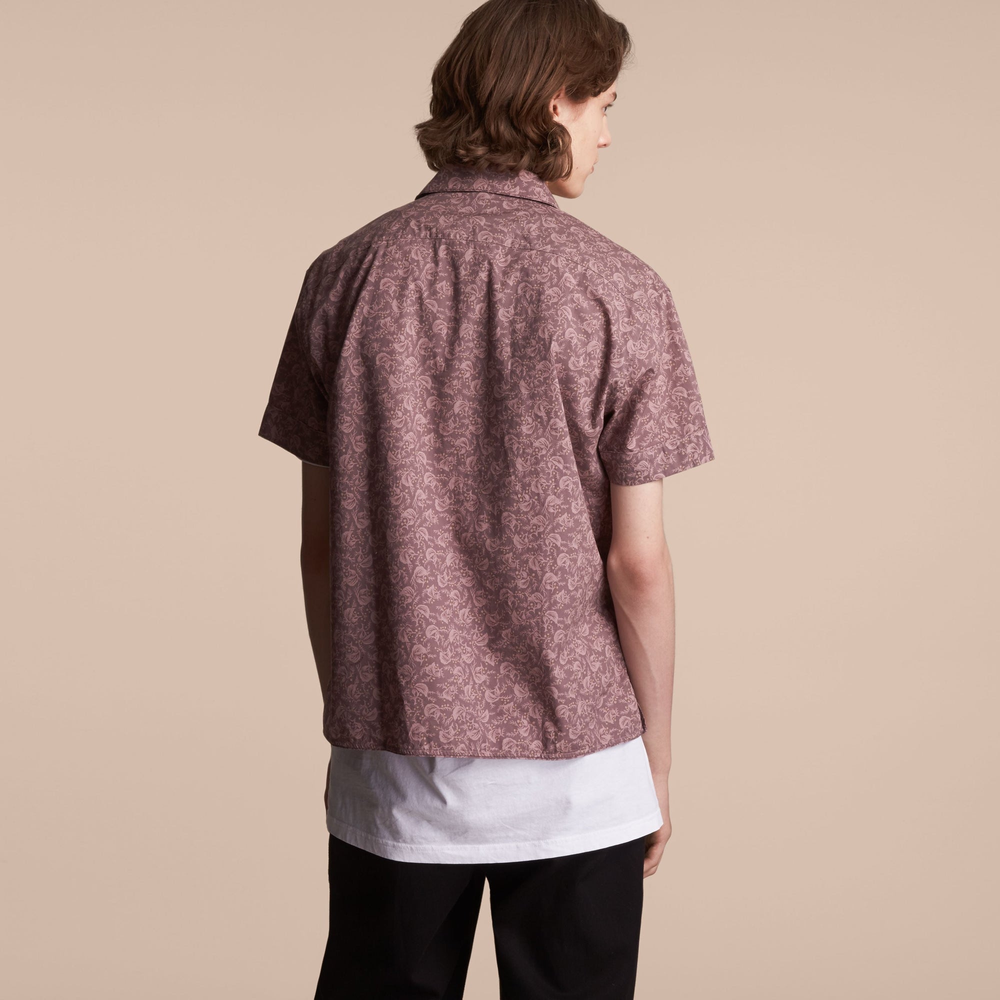MAUVE Chemise en coton à manches courtes avec imprimé feuillage