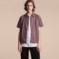 MAUVE Chemise en coton à manches courtes avec imprimé feuillage