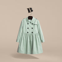 CELADON GREEN Robe trench en coton extensible avec éléments check