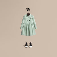 CELADON GREEN Robe trench en coton extensible avec éléments check
