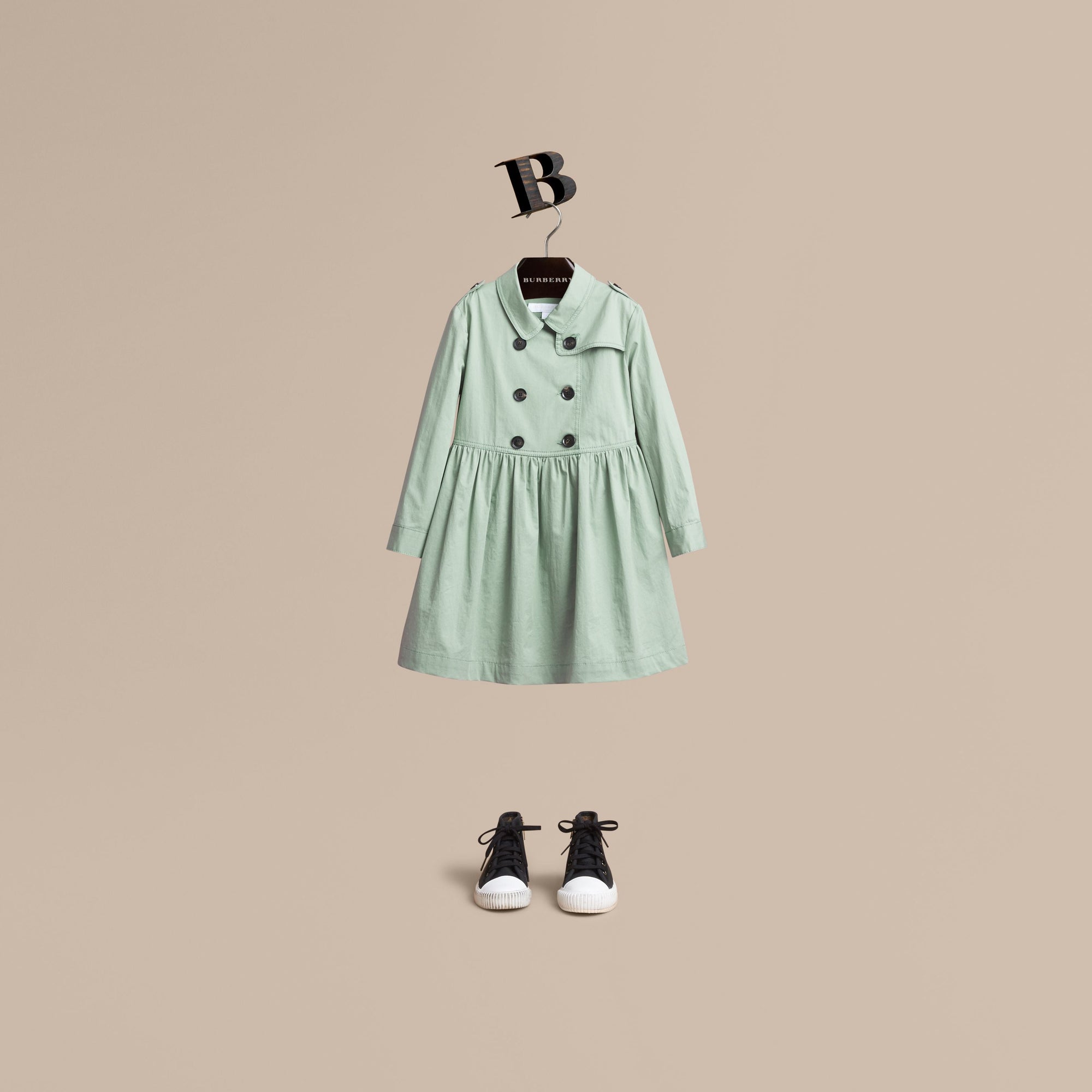 CELADON GREEN Robe trench en coton extensible avec éléments check