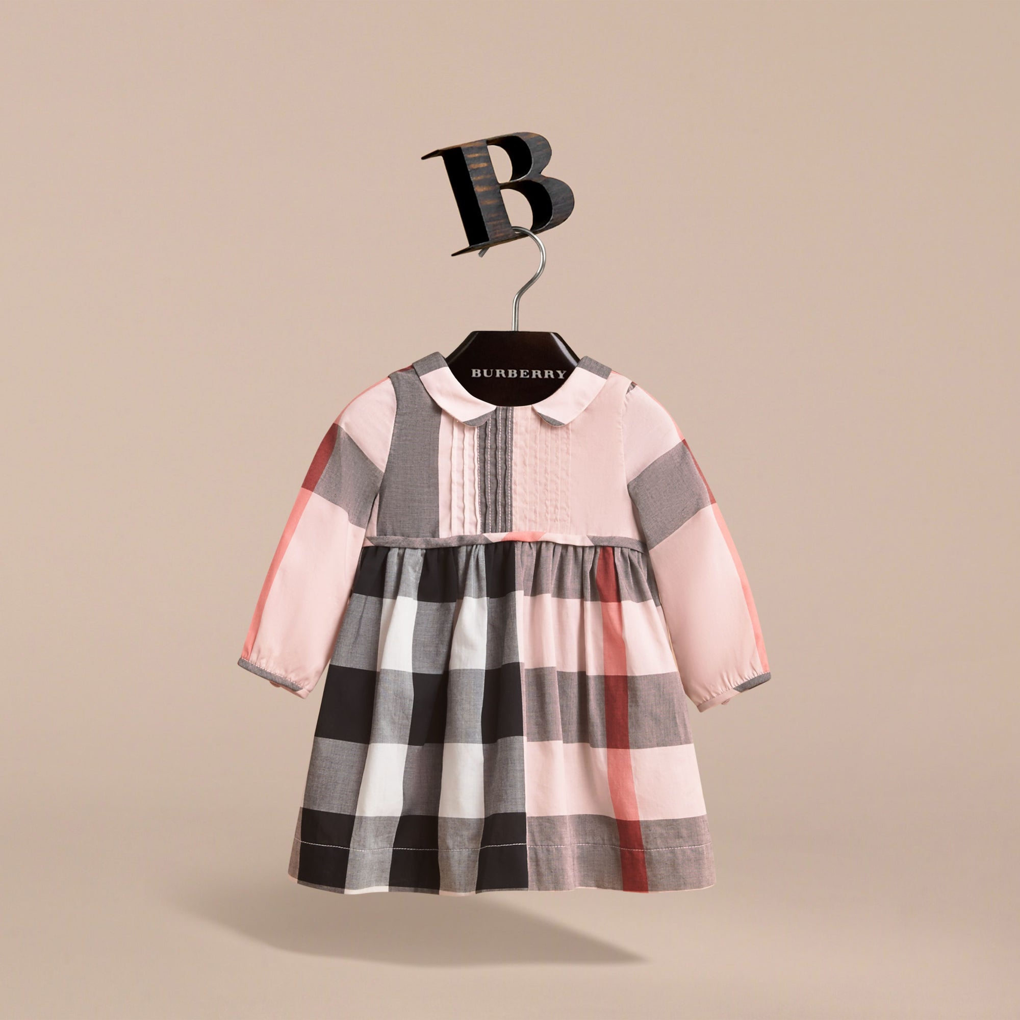 VINTAGE PINK Robe à manches longues en coton avec plastron à nervures et motif check
