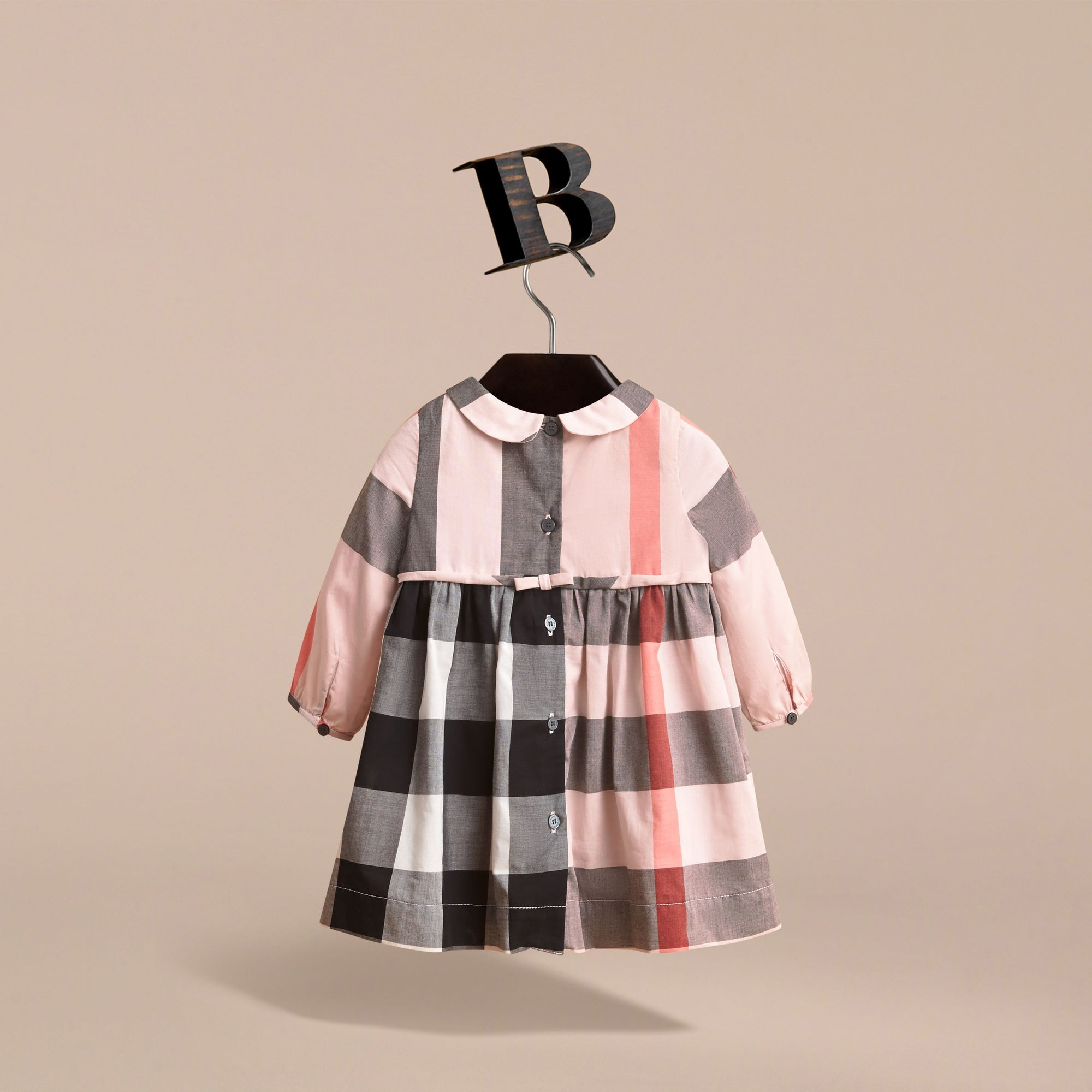VINTAGE PINK Robe à manches longues en coton avec plastron à nervures et motif check