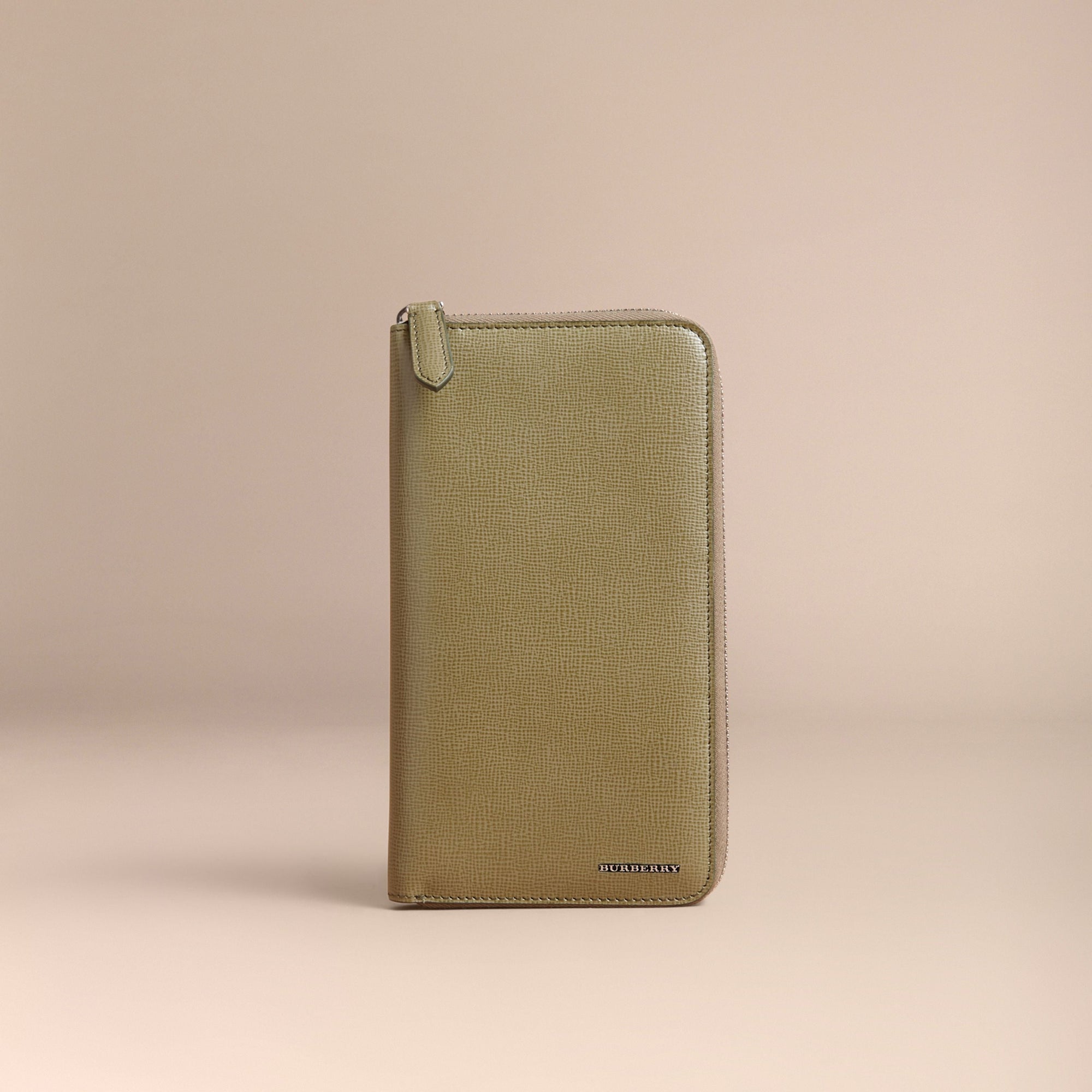 OLIVE GREEN Portefeuille zippé en cuir London