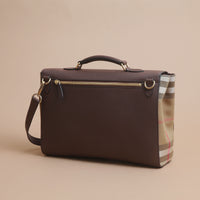 OAK BROWN Sac cartable en cuir et coton House check