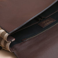OAK BROWN Sac cartable en cuir et coton House check