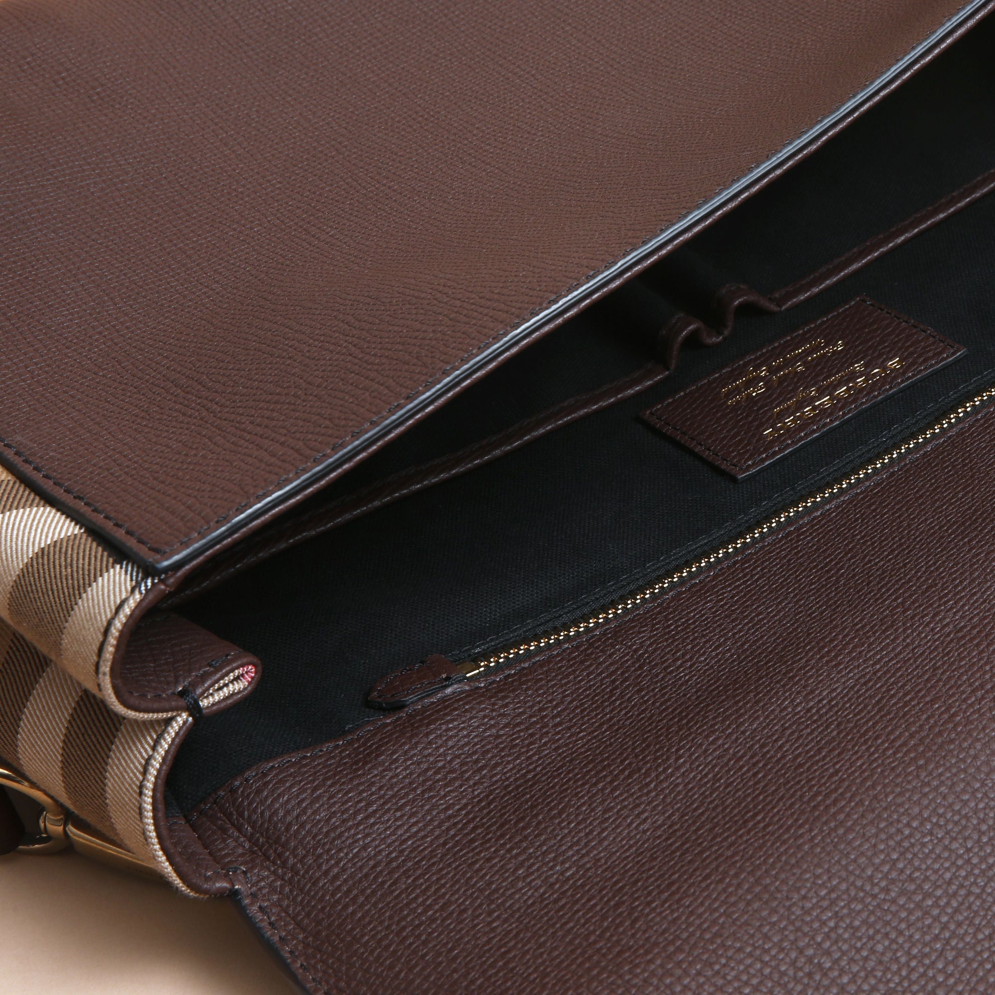OAK BROWN Sac cartable en cuir et coton House check