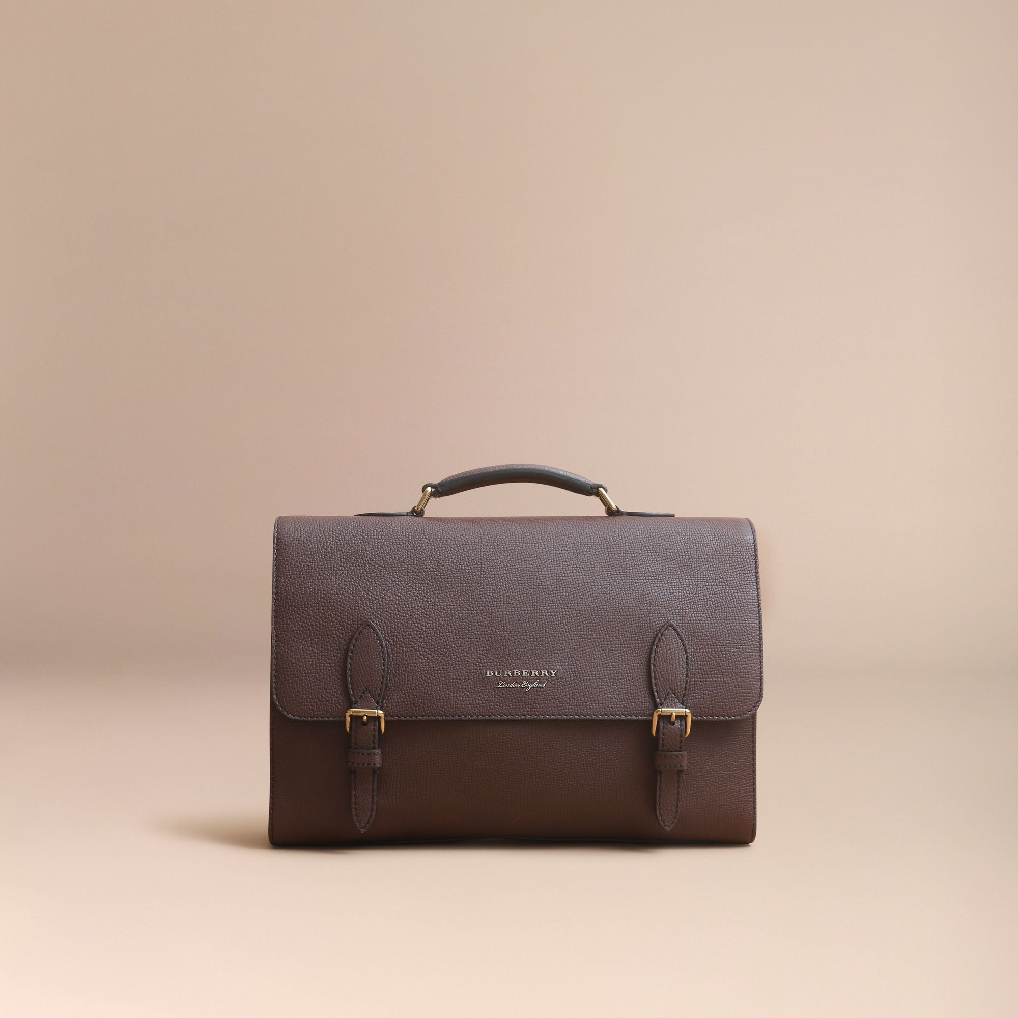 OAK BROWN Sac cartable en cuir et coton House check