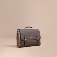 OAK BROWN Sac cartable en cuir et coton House check