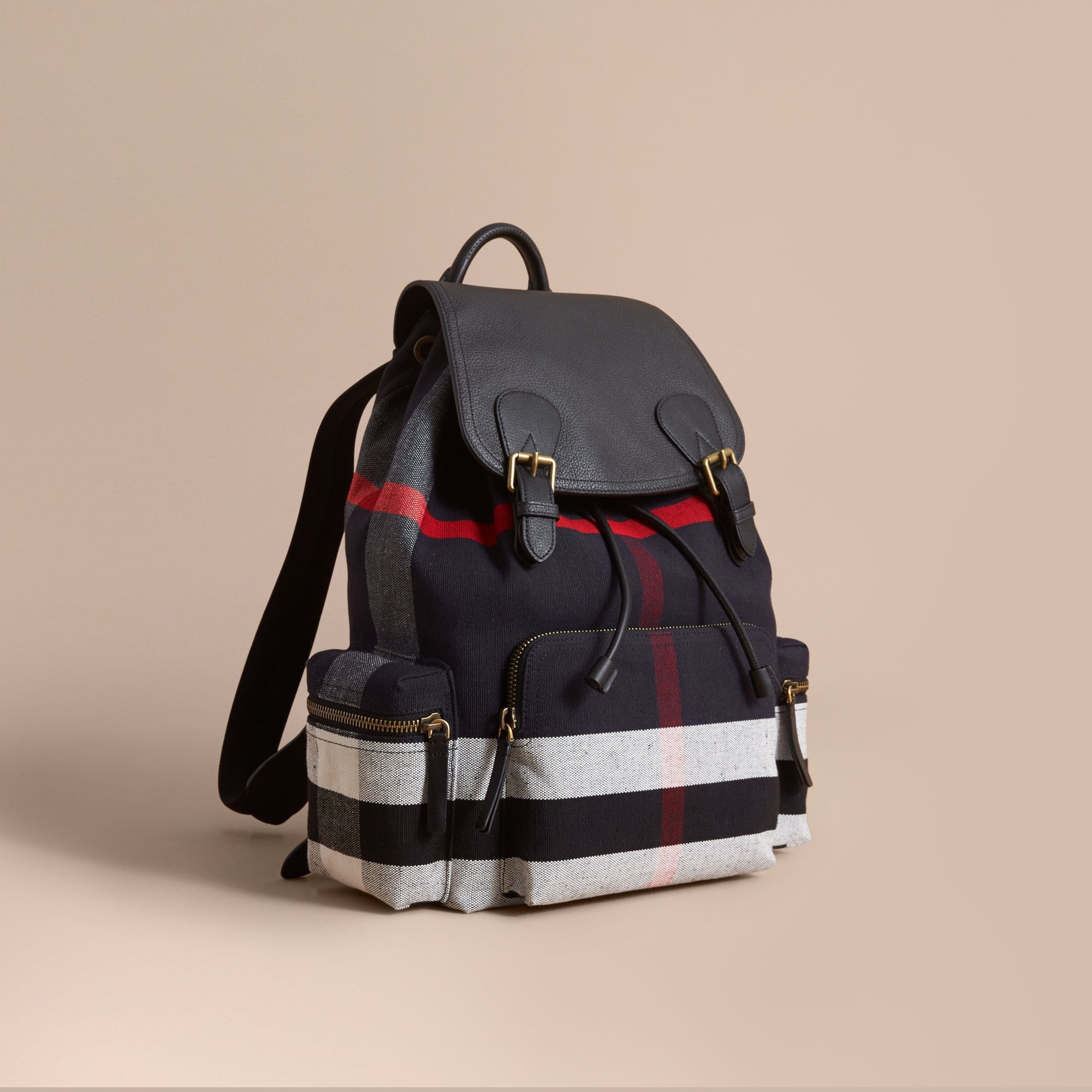BLACK Grand sac The Rucksack en toile Canvas check et cuir