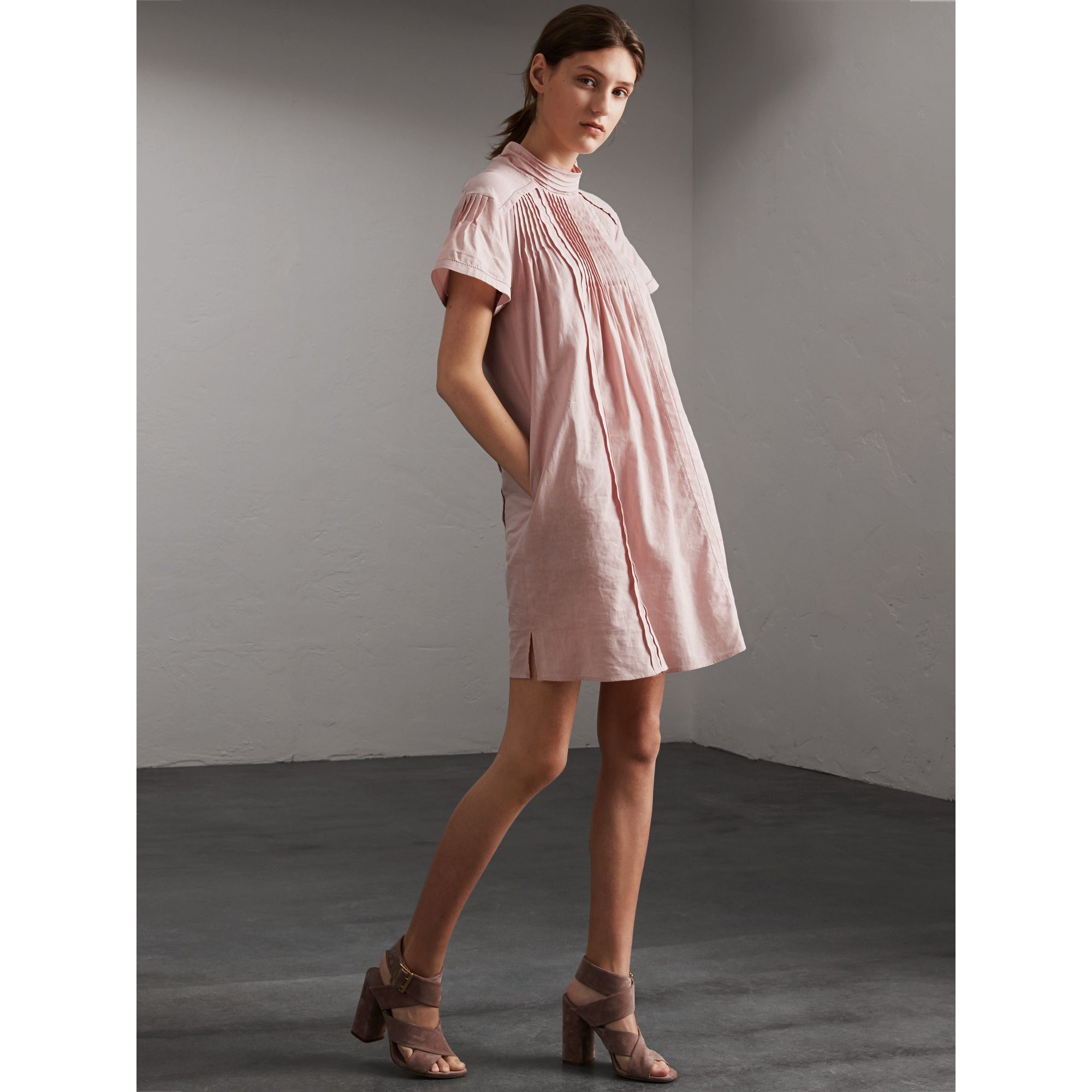 THISTLE PINK Robe en lin et coton à plis nervurés
