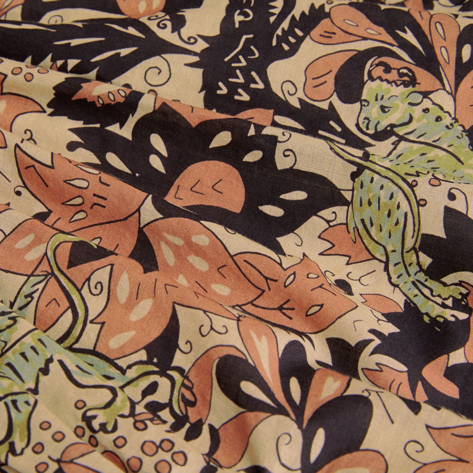 ANTIQUE TAUPE PINK Robe froncée en coton avec imprimé Bestiaire