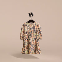 ANTIQUE TAUPE PINK Robe froncée en coton avec imprimé Bestiaire