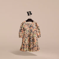 ANTIQUE TAUPE PINK Robe froncée en coton avec imprimé Bestiaire
