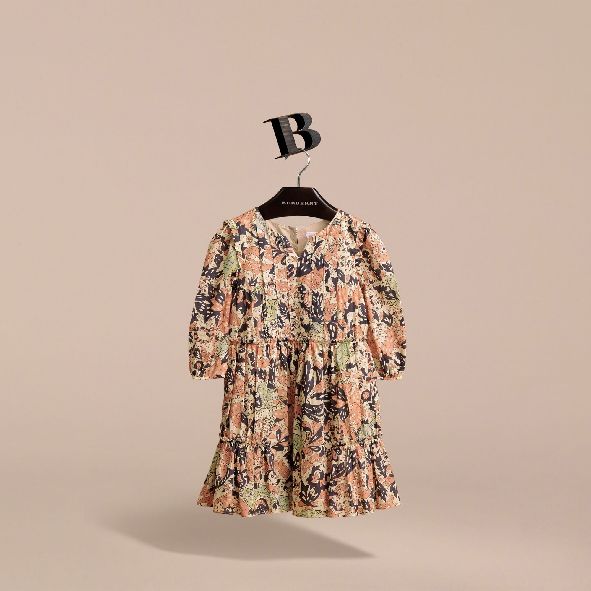 ANTIQUE TAUPE PINK Robe froncée en coton avec imprimé Bestiaire