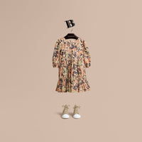 ANTIQUE TAUPE PINK Robe froncée en coton avec imprimé Bestiaire