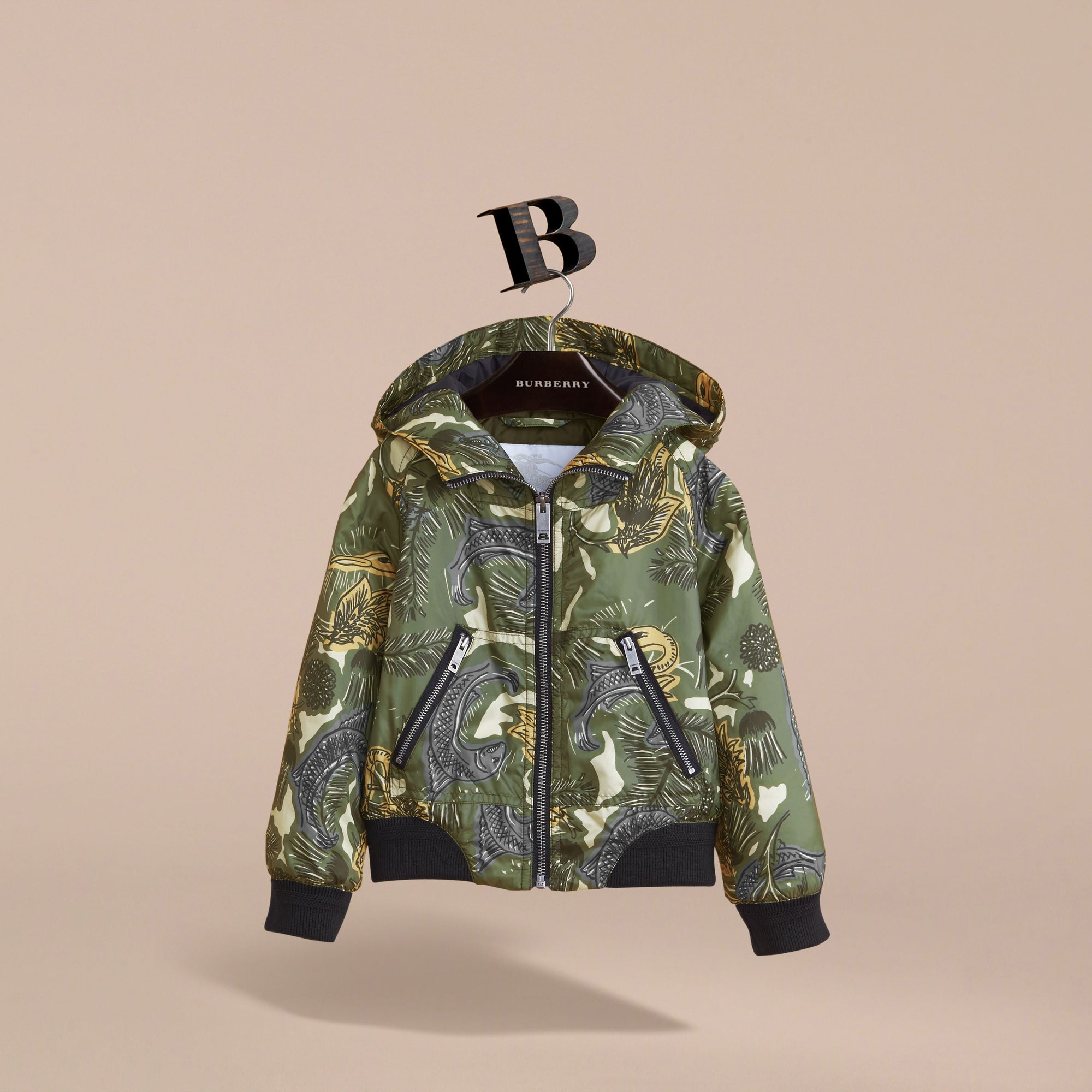 SAGE GREEN Bomber à capuche avec imprimé Bestiaire