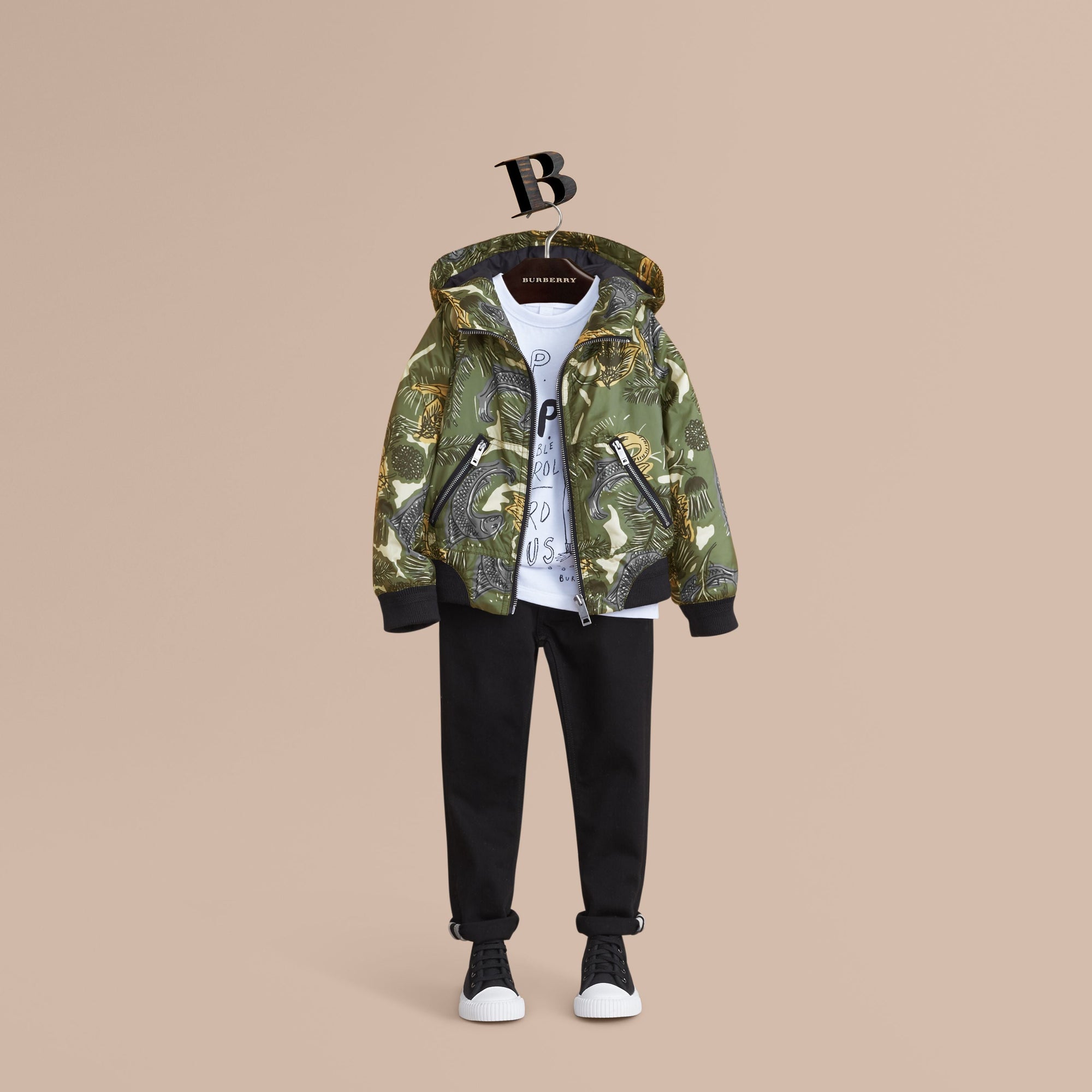 SAGE GREEN Bomber à capuche avec imprimé Bestiaire