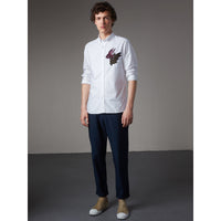 WHITE Chemise Oxford en coton à col boutonné avec motif Bestiaire