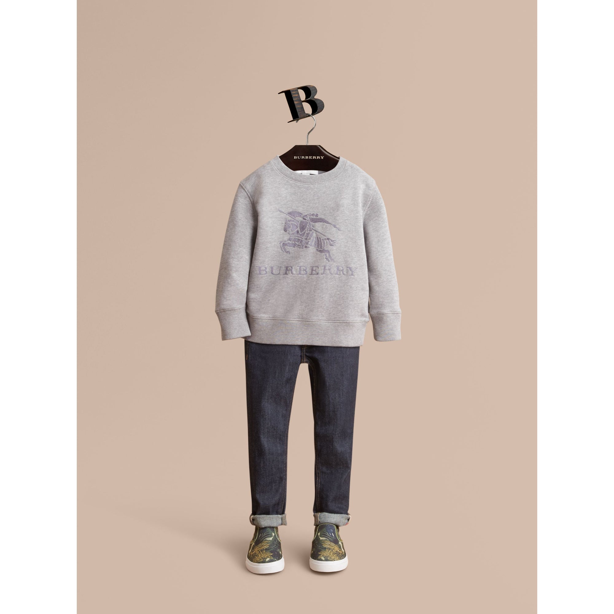 GREY MELANGE Sweat-shirt en jersey de coton brodé