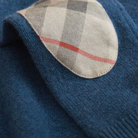MINERAL BLUE MELANGE Pull en cachemire avec coudières à motif check