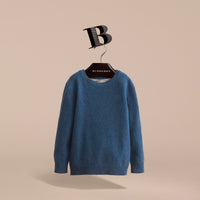 MINERAL BLUE MELANGE Pull en cachemire avec coudières à motif check