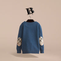 MINERAL BLUE MELANGE Pull en cachemire avec coudières à motif check