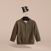 OLIVE MELANGE Cardigan en coton à détails check avec fermeture zippée à l'avant