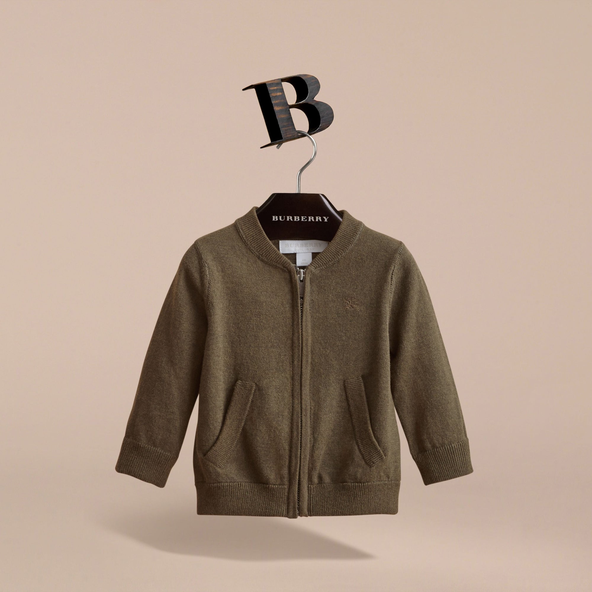 OLIVE MELANGE Cardigan en coton à détails check avec fermeture zippée à l'avant