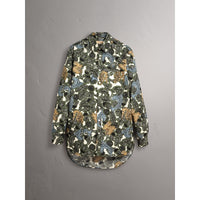 SAGE GREEN Chemise de coupe longue en popeline de coton à imprimé Bestiaire