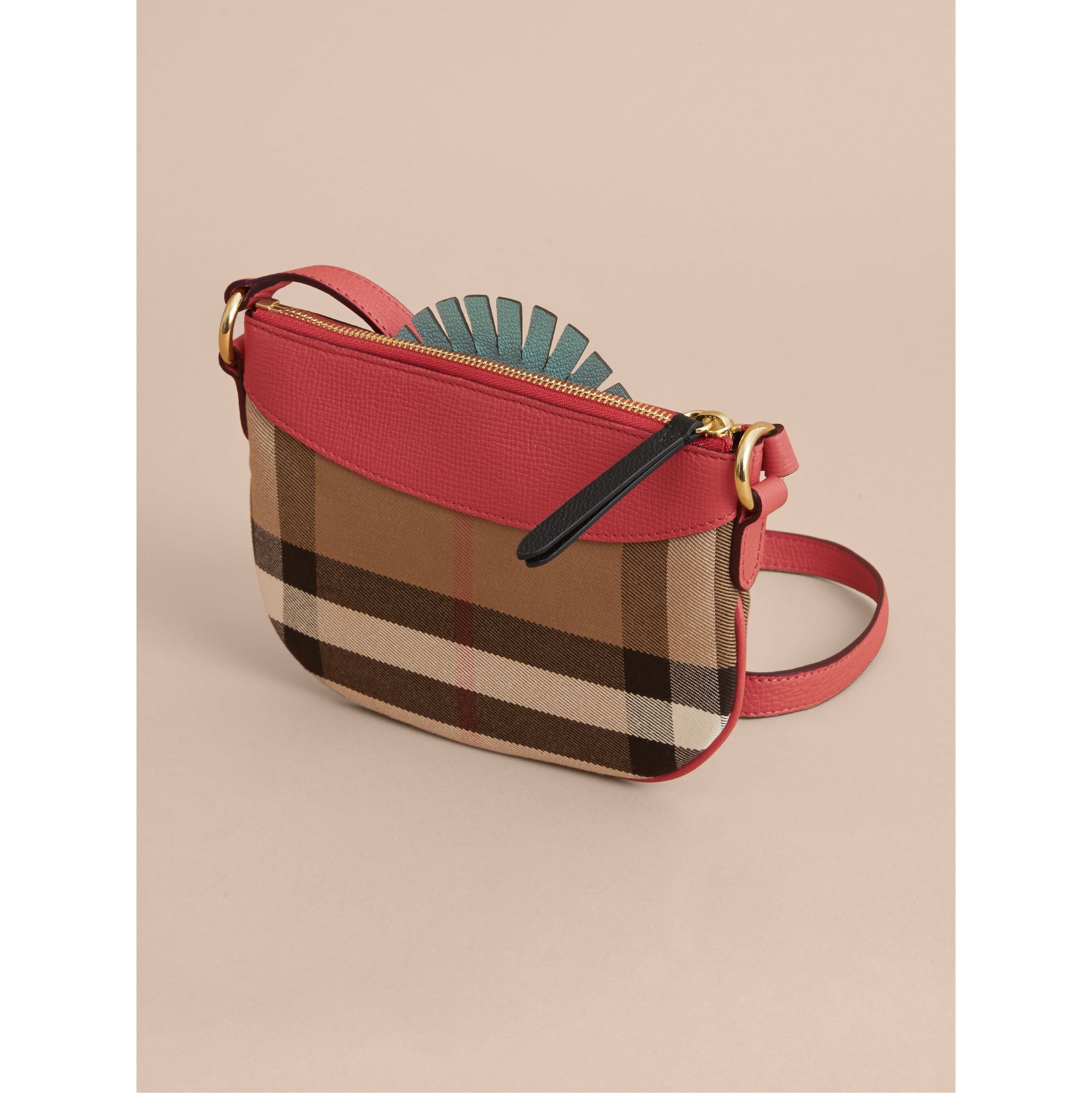CINNAMON RED Sac à bandoulière en coton House check et cuir