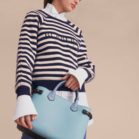 PALE OPAL/SLATE BLUE Sac The Banner medium en cuir tricolore et coton House check