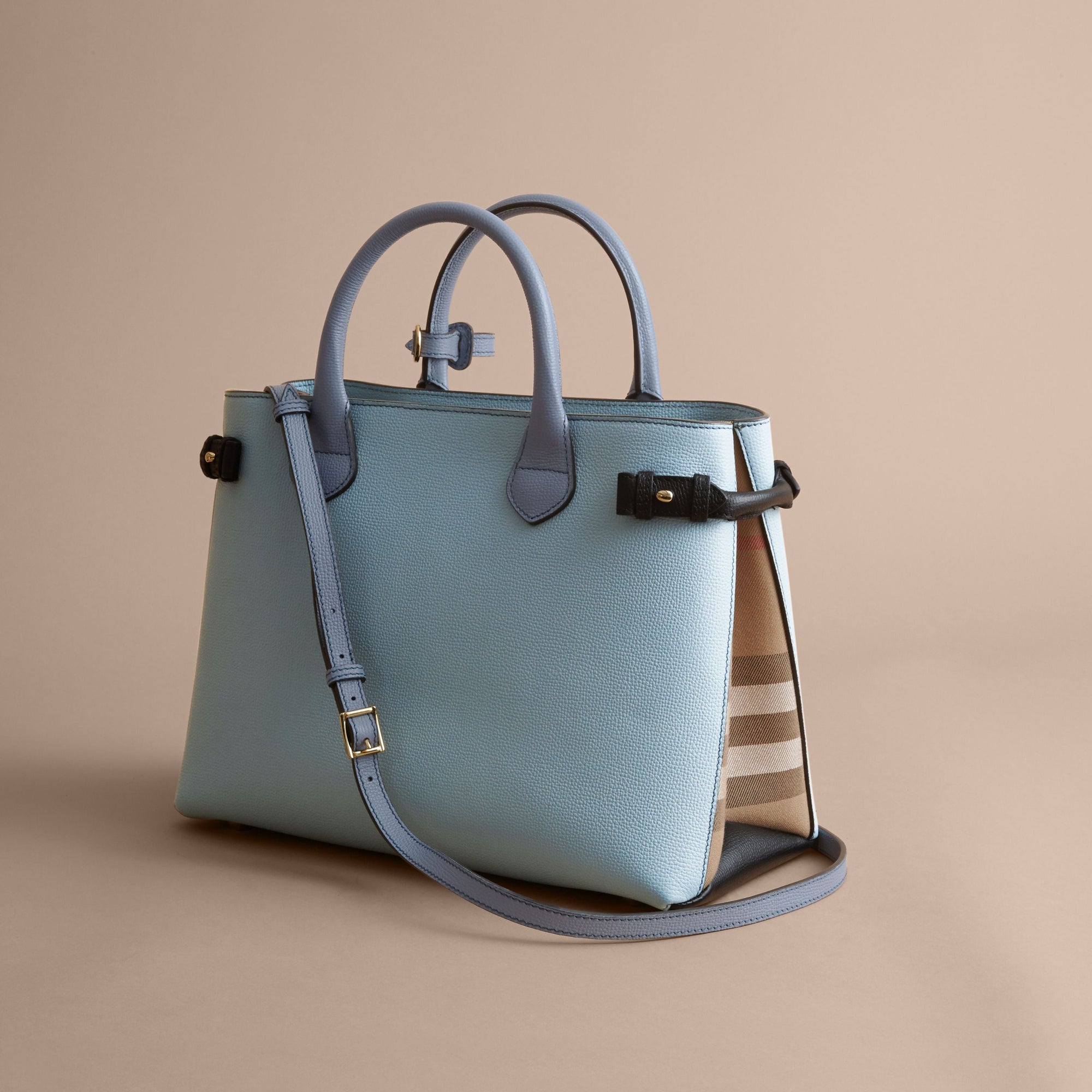 PALE OPAL/SLATE BLUE Sac The Banner medium en cuir tricolore et coton House check