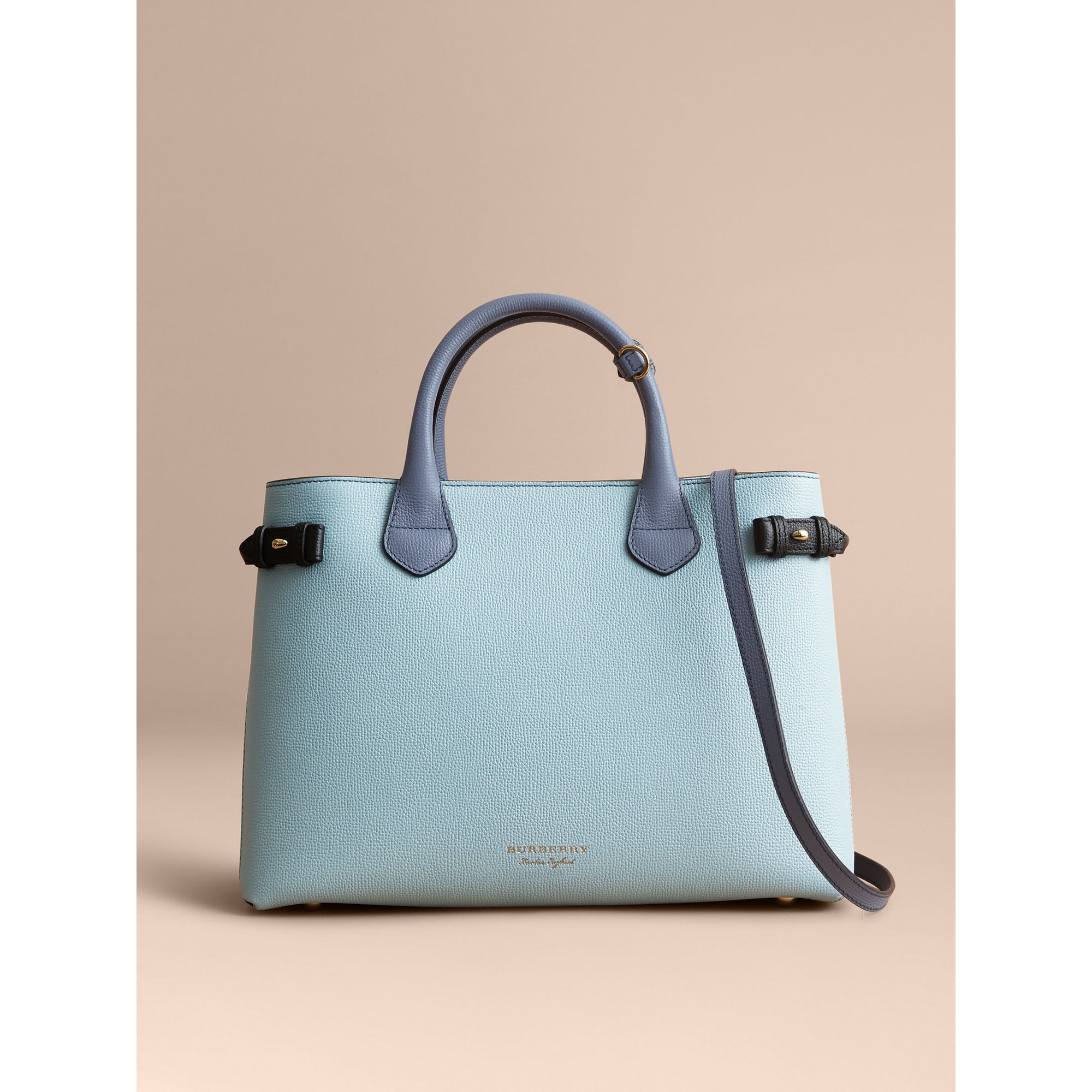 PALE OPAL/SLATE BLUE Sac The Banner medium en cuir tricolore et coton House check