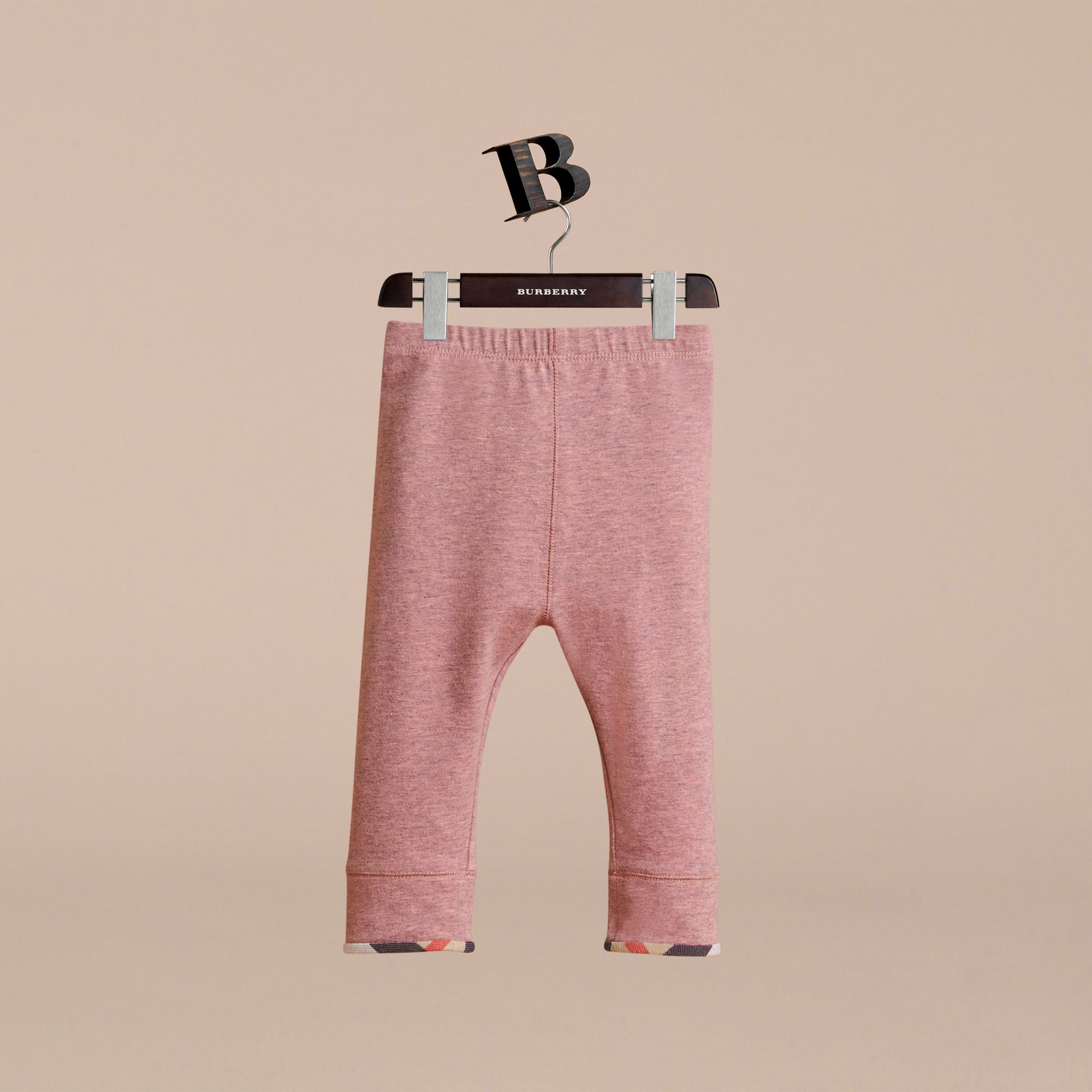 PALE PINK MELANGE Legging en jersey de coton extensible avec cheville à motif check